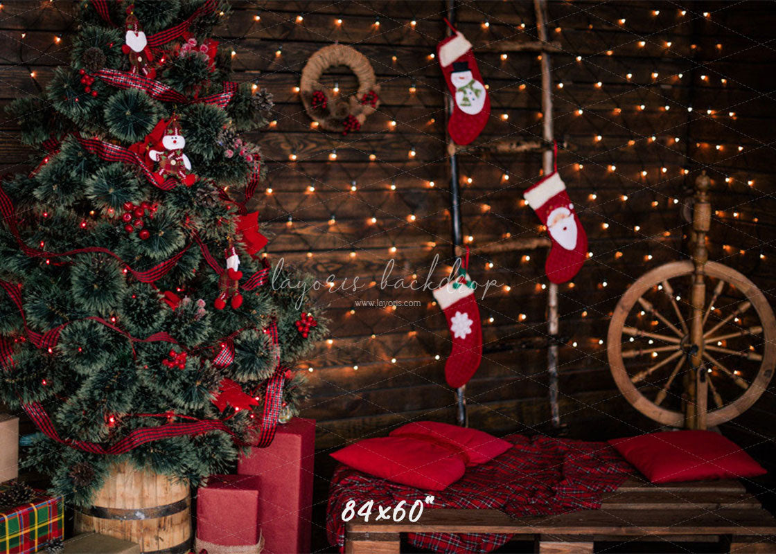 Wooden Board Socks And Wheels Christmas Backdrop - Layoris