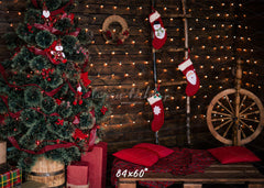 Wooden Board Socks And Wheels Christmas Backdrop - Layoris