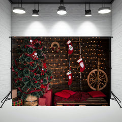 Layoris Wooden Board Socks And Wheels Christmas Backdrop