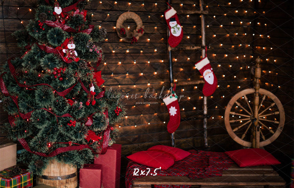 Wooden Board Socks And Wheels Christmas Backdrop - Layoris