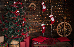 Wooden Board Socks And Wheels Christmas Backdrop - Layoris