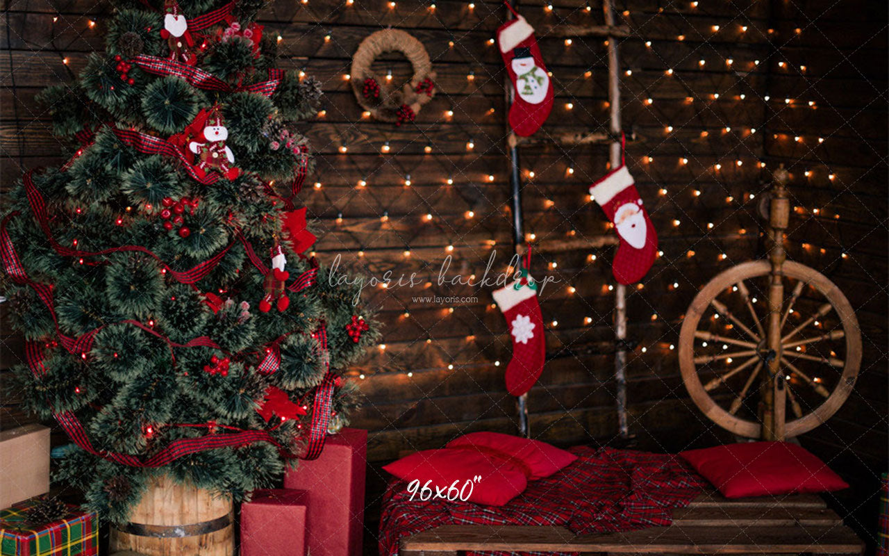 Wooden Board Socks And Wheels Christmas Backdrop - Layoris
