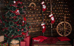 Wooden Board Socks And Wheels Christmas Backdrop - Layoris