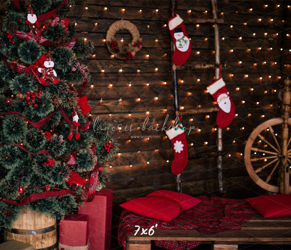 Wooden Board Socks And Wheels Christmas Backdrop - Layoris