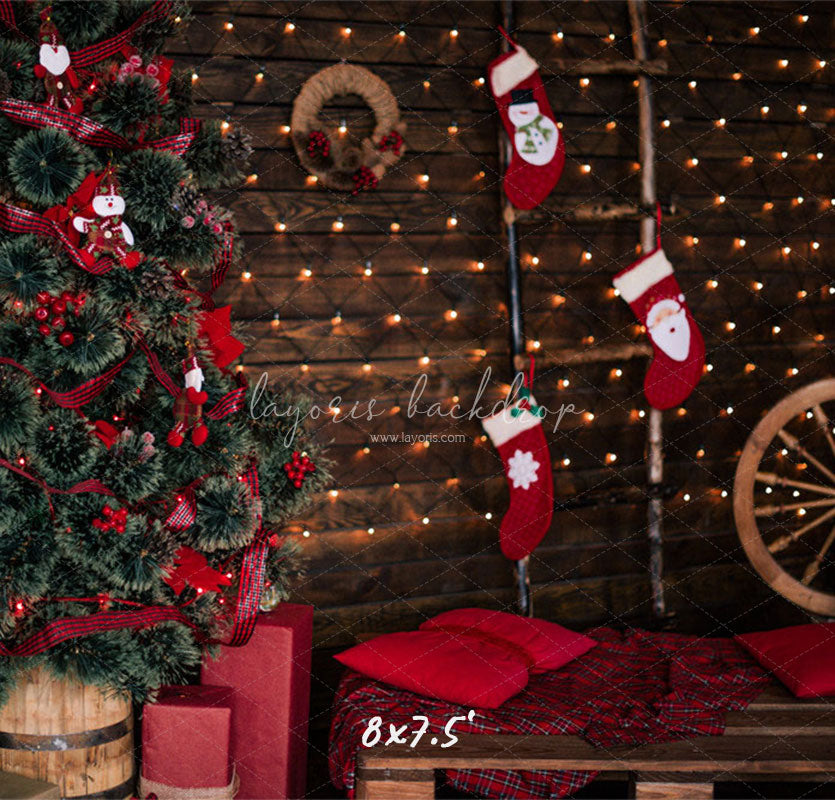 Wooden Board Socks And Wheels Christmas Backdrop - Layoris