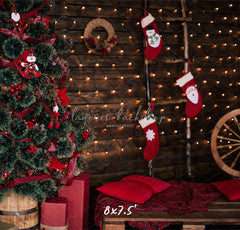 Wooden Board Socks And Wheels Christmas Backdrop - Layoris