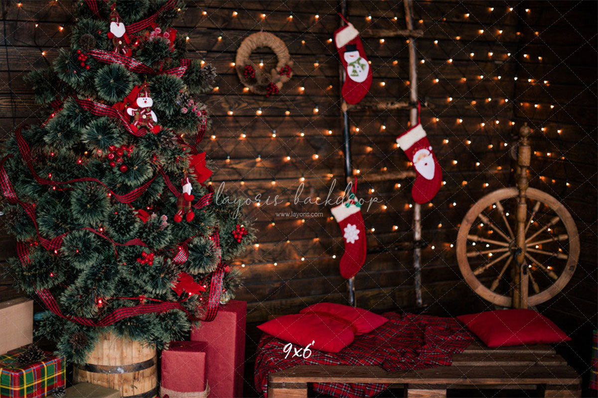 Wooden Board Socks And Wheels Christmas Backdrop - Layoris