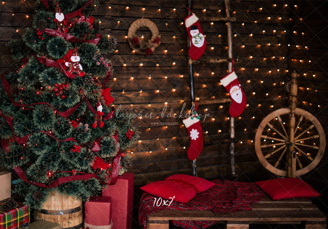 Wooden Board Socks And Wheels Christmas Backdrop - Layoris