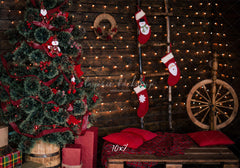 Wooden Board Socks And Wheels Christmas Backdrop - Layoris