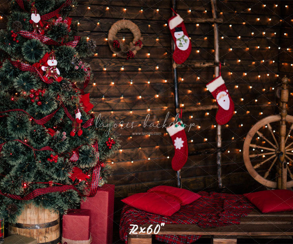 Wooden Board Socks And Wheels Christmas Backdrop - Layoris
