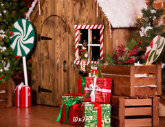 Log Cabin Candy Christmas Backdrop - Layoris