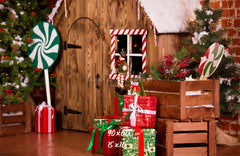 Log Cabin Candy Christmas Backdrop - Layoris