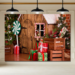 Layoris Log Cabin Candy Christmas Backdrop