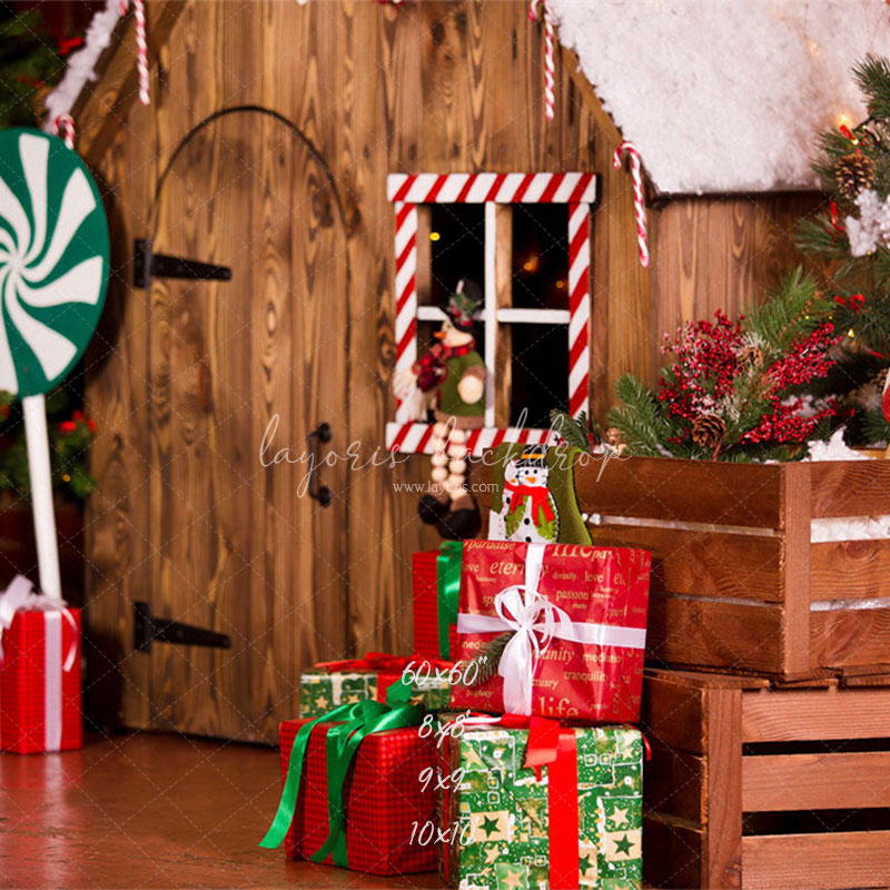 Log Cabin Candy Christmas Backdrop - Layoris