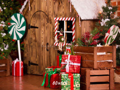 Log Cabin Candy Christmas Backdrop - Layoris