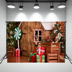 Layoris Log Cabin Candy Christmas Backdrop