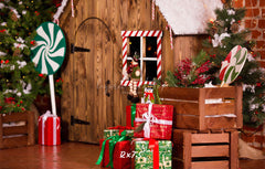 Log Cabin Candy Christmas Backdrop - Layoris