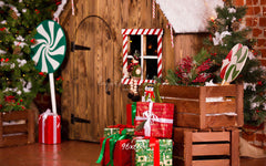 Log Cabin Candy Christmas Backdrop - Layoris
