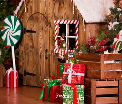 Log Cabin Candy Christmas Backdrop - Layoris