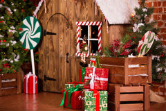 Log Cabin Candy Christmas Backdrop - Layoris
