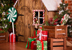 Log Cabin Candy Christmas Backdrop - Layoris