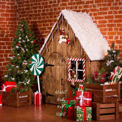 Brick Wall Wooden House Christmas Backdrop - Layoris