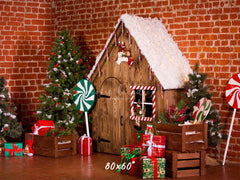 Brick Wall Wooden House Christmas Backdrop - Layoris
