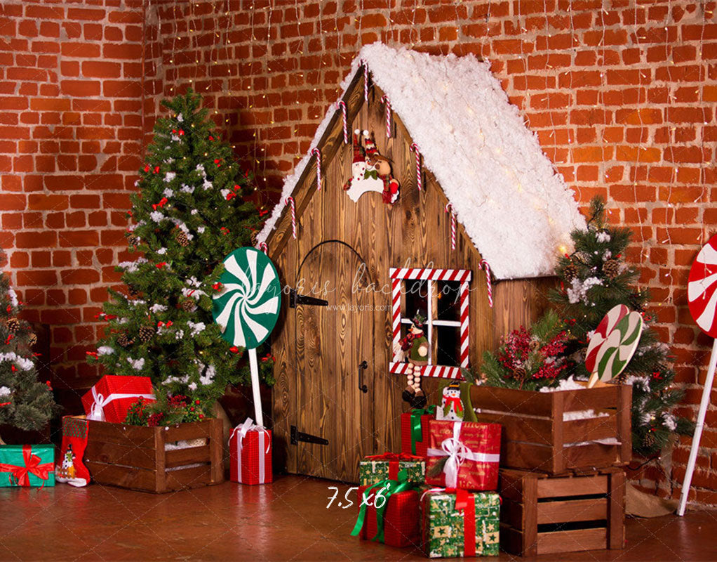 Brick Wall Wooden House Christmas Backdrop - Layoris