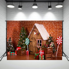 Layoris Brick Wall Wooden House Christmas Backdrop