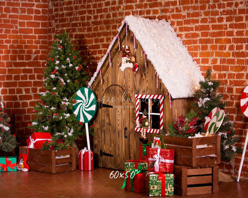 Brick Wall Wooden House Christmas Backdrop - Layoris