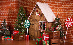 Brick Wall Wooden House Christmas Backdrop - Layoris