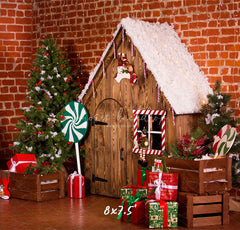 Brick Wall Wooden House Christmas Backdrop - Layoris