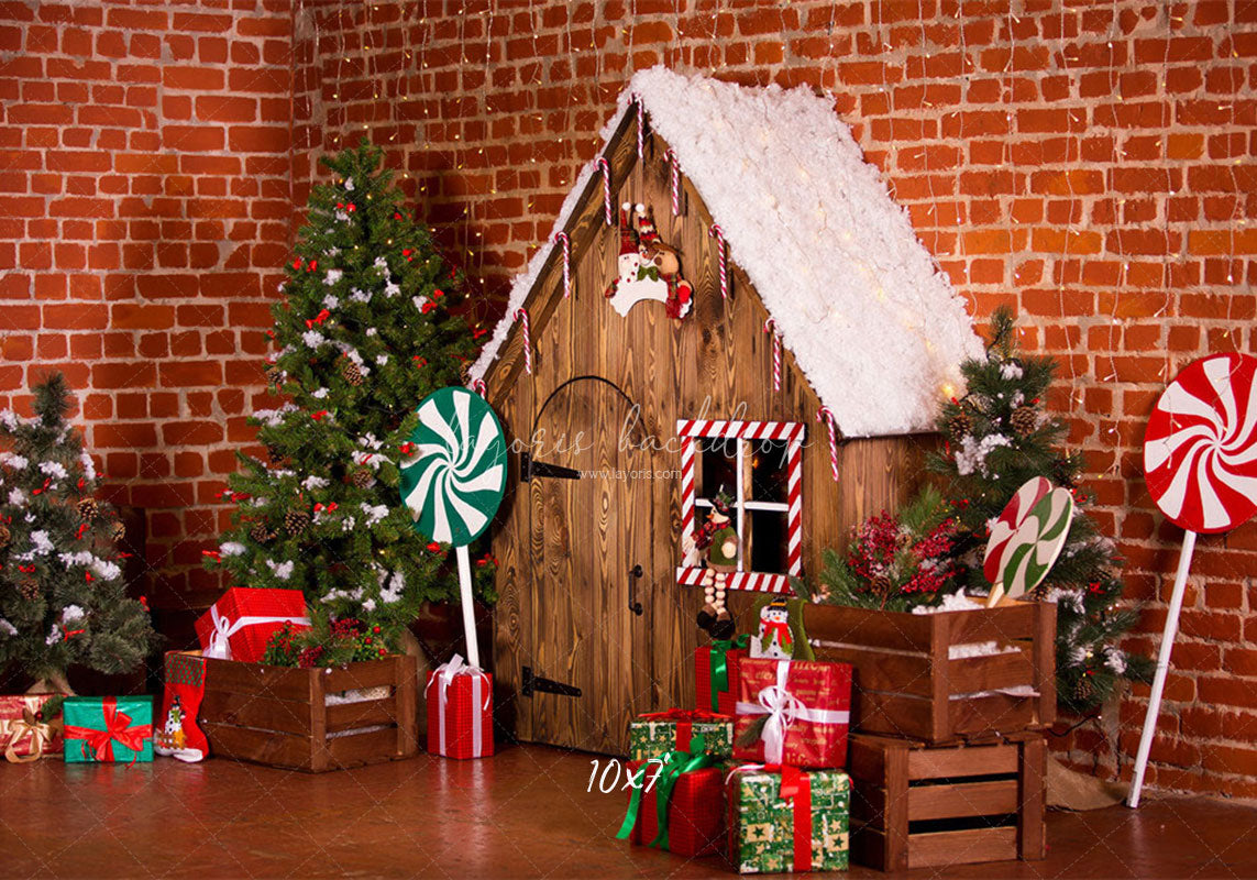 Brick Wall Wooden House Christmas Backdrop - Layoris