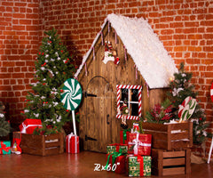 Brick Wall Wooden House Christmas Backdrop - Layoris