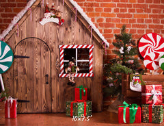 Brick Wooden House Christmas Backdrop - Layoris