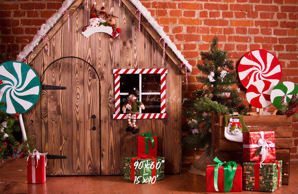 Brick Wooden House Christmas Backdrop - Layoris