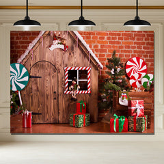 Layoris Brick Wooden House Christmas Backdrop