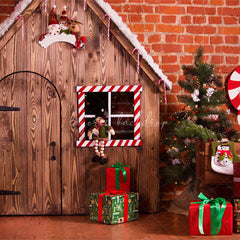 Brick Wooden House Christmas Backdrop - Layoris