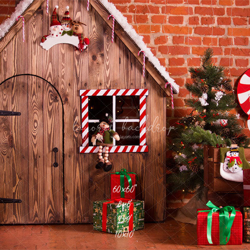 Brick Wooden House Christmas Backdrop - Layoris