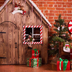 Brick Wooden House Christmas Backdrop - Layoris
