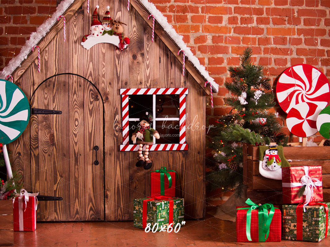 Brick Wooden House Christmas Backdrop - Layoris
