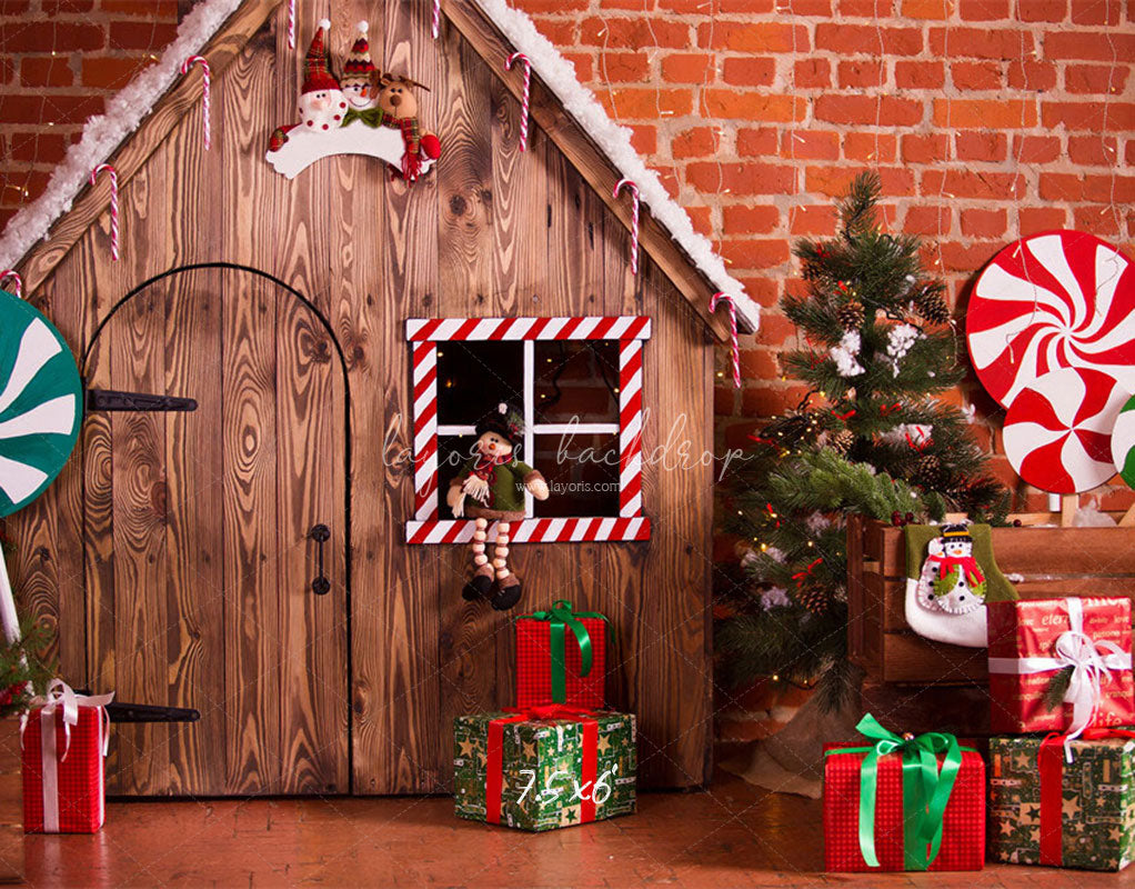 Brick Wooden House Christmas Backdrop - Layoris