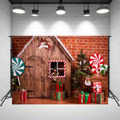 Layoris Brick Wooden House Christmas Backdrop