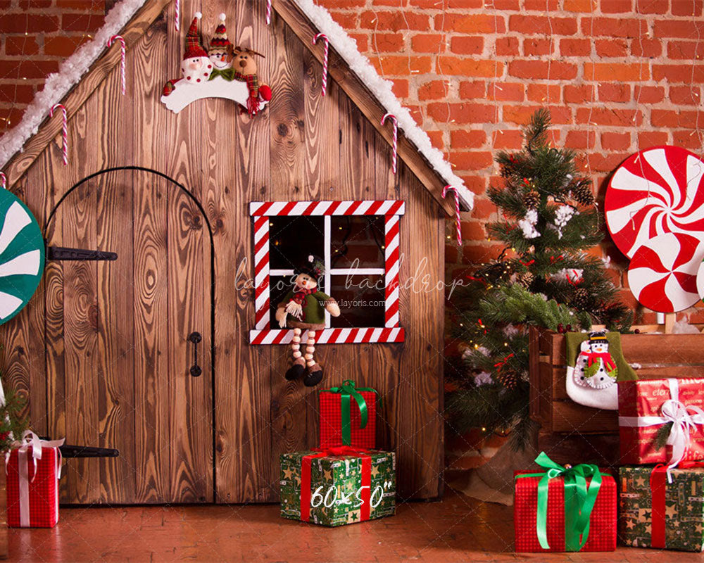 Brick Wooden House Christmas Backdrop - Layoris