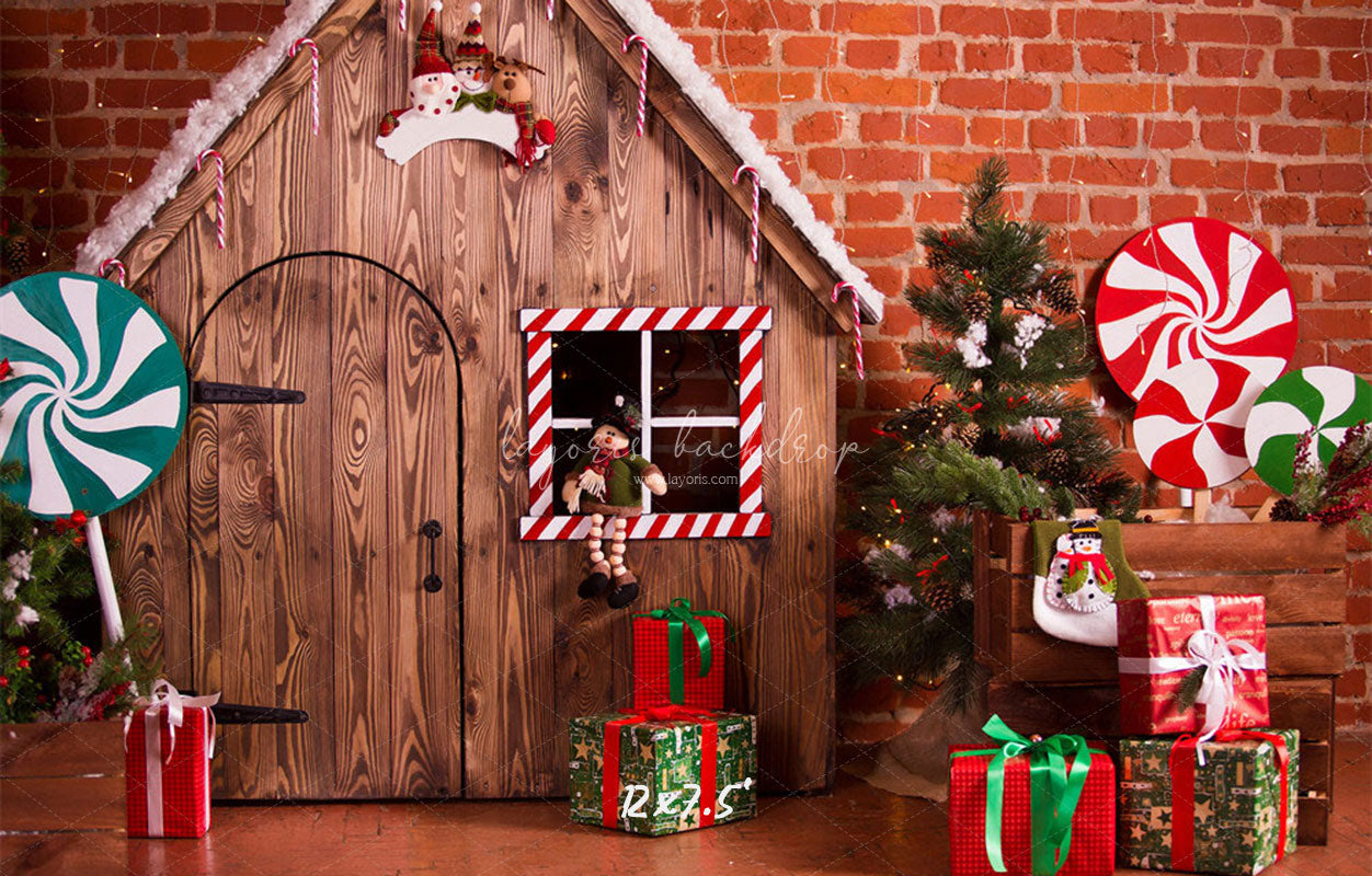 Brick Wooden House Christmas Backdrop - Layoris