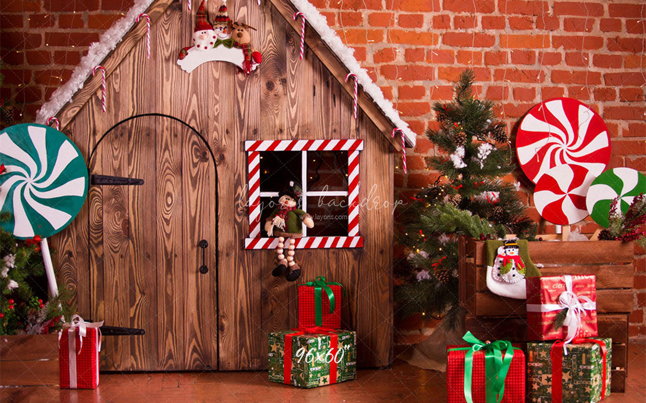 Brick Wooden House Christmas Backdrop - Layoris