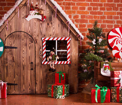 Brick Wooden House Christmas Backdrop - Layoris