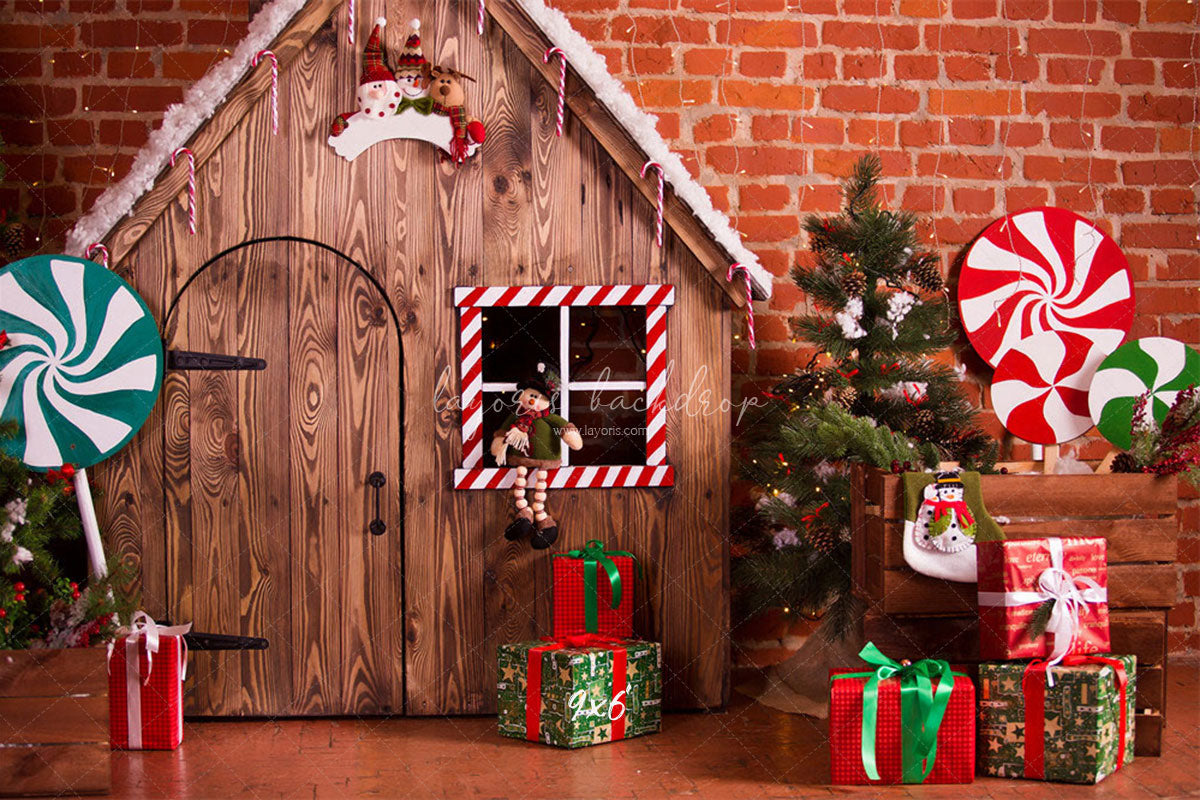 Brick Wooden House Christmas Backdrop - Layoris