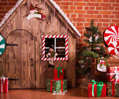 Brick Wooden House Christmas Backdrop - Layoris