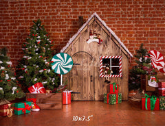 Lollipop Log Cabin Brick Christmas Backdrop - Layoris